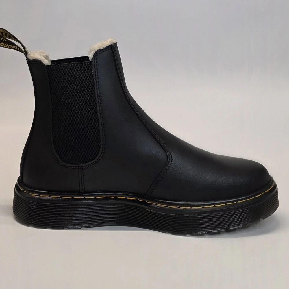 EUC Dr. Martens Black Leather Chelsea Ankle Boots with Shearling Trim